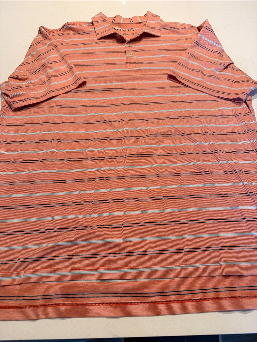 Orvis Coral Striped Polo with Navy & White Accents - Picture 3 of 5
